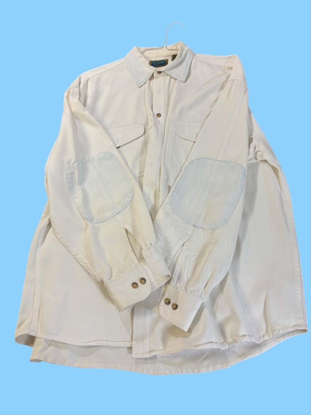 Native Habitat Planet Earth White Button-Up Shirt XXL Cotton With Elbow Patches